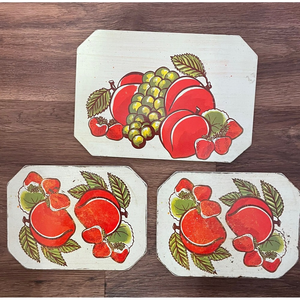 Vintage Pro-Tex Aluminum set of 3 Strawberry Kitchen Pot Holder Trivet